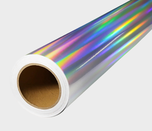 Holographic Printable Self Adhesive Vinyl Roll, Laser Rainbow Stripe Metallic PVC Film