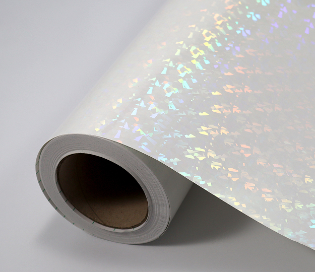 PVC Holographic Glass Pattern Cold Lamination Film, Clear PET Liner, Rainbow Glass Crack Finish