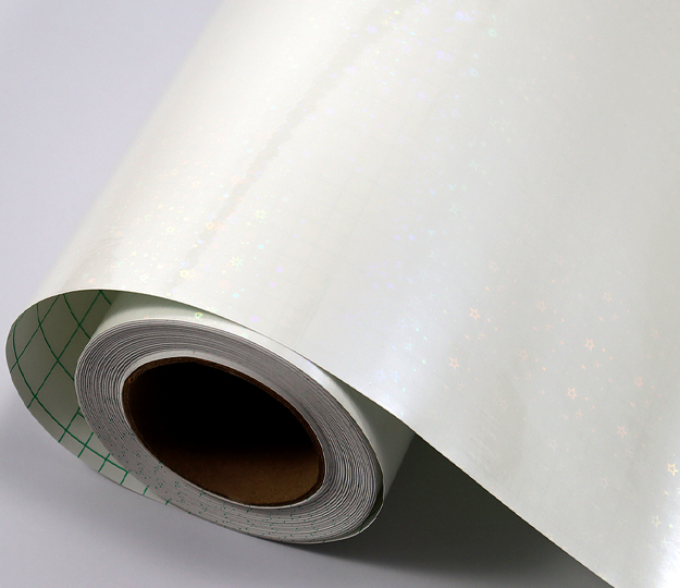 PVC Holographic Star Cold Lamination Film, 45mic iridescent rainbow star pattern laminating film for gift packaging and photo overlay