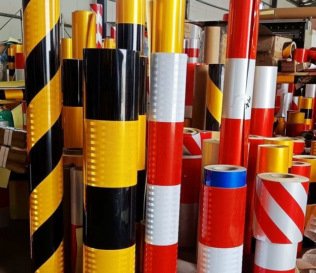 EGP microprismatic reflective sheeting rolls, preprinted black yellow red white warning stripes for pole anti-collision marking