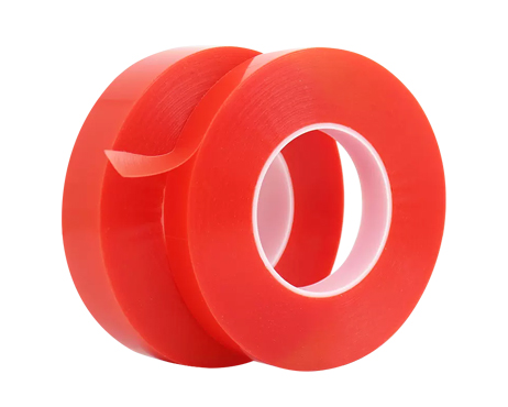 Red Liner PET Double Sided Tape, peel red liner to get transparent adhesive