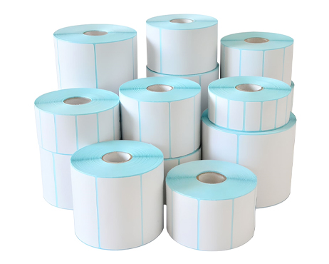 Direct thermal self-adhesive label rolls with blue release liner for barcode printing